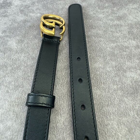 Authentic Gucci Black Leather Slim GG Marmont Belt 409417 70/28 - Picture 6 of 11